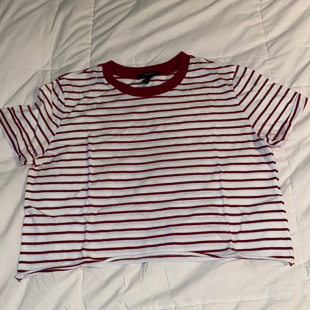Forever 21 Striped Cropped Shirt